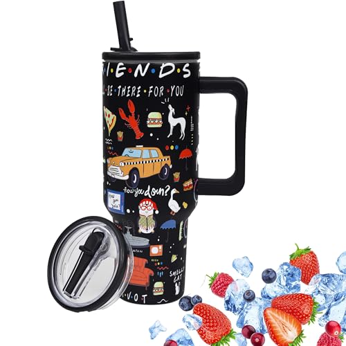 40oz Friends TV Tumbler with Lid and Straw Stainless Steel Coffee Cup Funny TV Show Gifts,Vaccum Insulated Double Wall Coffee Mug for Best Friends Brithday Anniversary Christmas Gifts