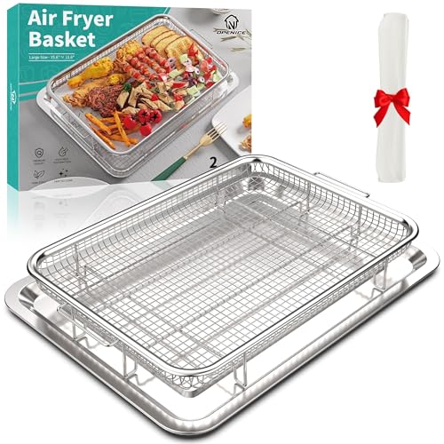 Air Fryer Basket for Oven, OPENICE 15.6" x 11.6" Large Air Fryer Basket and Pan with 30PCS Parchment Papers, Stainless Steel Oven Air Fryer Basket and Tray for Baking Grilling