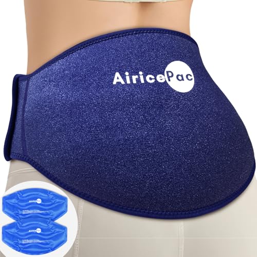 AiricePac Ice Pack for Back Pain Relief, 2 Pack Reusable Gel Lower Back Wrap, Cold Compress Therapy for Waist Lumbar Injuries, Sciatic Nerve, Herniated or Degenerative Disc, Coccyx, Tailbone Pain Blue