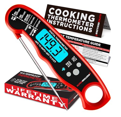 Alpha Grillers Instant Read Meat Thermometer for Cooking Grilling and Griddle Accessories Kitchen Essentials - Waterproof Backlight & Calibration, Birthday Mens Gifts Valentines Day Gifts for Him