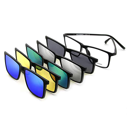 Bauhaus Magnetic Clip on Sunglasses for Men & Women Polarized UV Protection Retro Square Eyeglasses Fit Over Night Driving