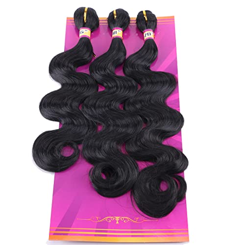 Body Wave Synthetic Hair Weave 3 Hair Bundles 16 18 20 Inches Color 1B Black Synthetic Hair Weft