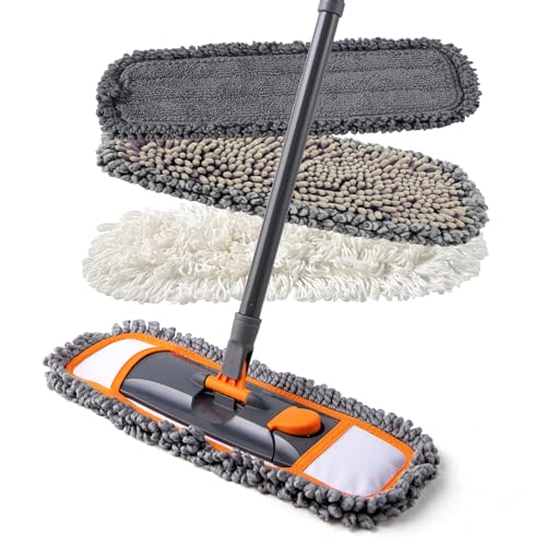 CLEANHOME Mops for Floor Cleaning with 3 Different Washable Mop Pads and Extendable 55” Long Handle, Multifunction Dust Mop for Hardwood,Marble,Tile Floor Mopping,Orange