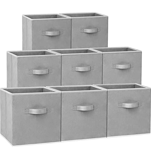 Criusia Storage Cubes - 11 Inch Heavy Duty Fabric Storage Bins for Shelves Closet, Cube Organizer - 8 Pack Collapsible Cube Storage Bins Baskets for Organizing Clothes Blankets Toys (Grey)