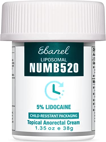 Ebanel 5% Lidocaine Numbing Cream, Pain Relief Burn Itch Numb Cream, Maximum Strength Topical Anesthetic with Allantoin, Vitamin E for Local and Anorectal Uses, Hemorrhoid Treatment, 1.35 Oz