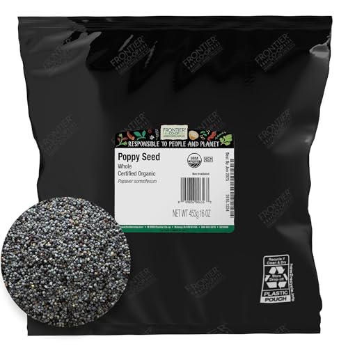 Frontier Co-op Organic Whole Poppy Seed 1lb - Bulk Bag of Poppy Seeds for Baking, Salad Dressing, Cooking, Kosher Recipes and More