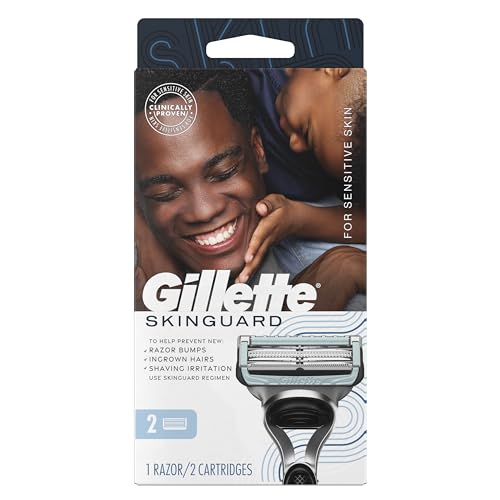 Gillette SkinGuard Razors for Men, 1 Razor Handle and 2 Razor Blade Refills, Designed for Men with Sensitive Skin, Razor Bumps, and Shaving Irritation