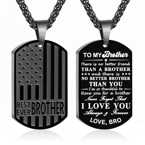 GLITTO To My Brother Necklace Gifts from Bro, Best Brother Ever Dog Tags American Flag Pendant Chain Jewelry Christmas Birthday Valentines Father's Day Gifts Ideas Presents for Men Boys Black