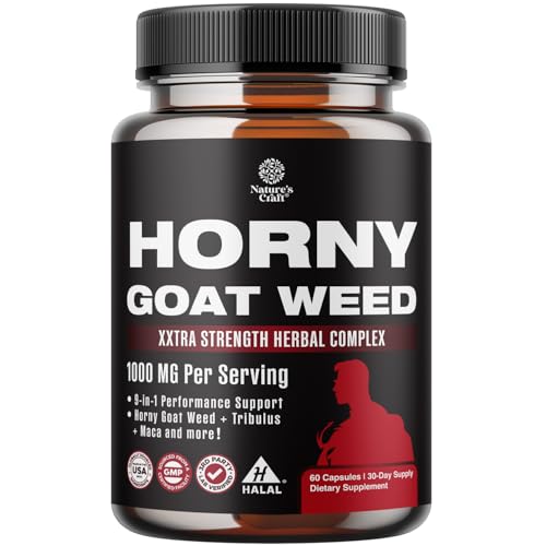 Horny Goat Weed for Men Enhancement - Extra Strength Male Enhancing Supplement with Black Maca Root, Tongkat Ali, Saw Palmetto & Panax Ginseng Extract for Stamina & Energy - 60 Capsules