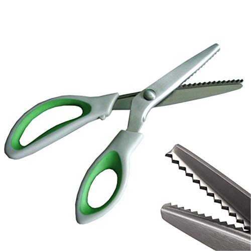 JISTL Green Pinking Shears Comfort Grips Crafts Zig Zag Cut Sewing Scissors,Professional Handheld Dressmaking