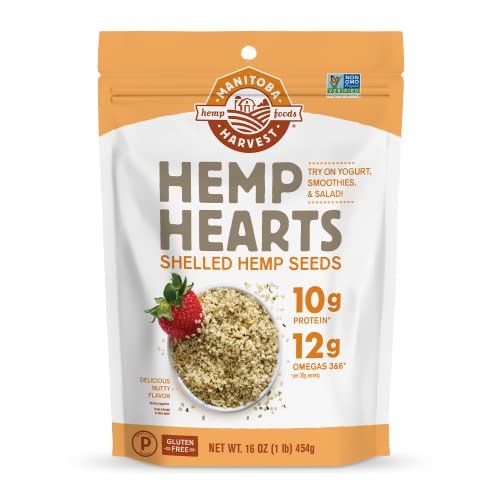 Manitoba Harvest Hemp Seeds, 10g Plant Based Protein and 12g Omega 3 & 6 per Serving | Perfect for smoothies, yogurt & salad | Non-GMO, Vegan, Keto, Paleo, Gluten Free, 16oz (Pack of 1)