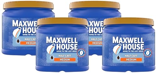 Maxwell House Half Caff Medium Roast Ground Coffee with 1/2 the Caffeine (25.6 oz Canister) (Pack of 4)