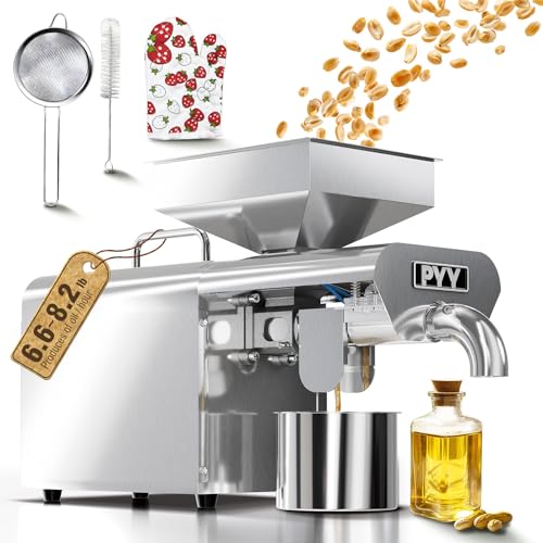 PYY Oil Press Machine - 750W Automatic Electric Oil Maker for Home Commercial, Cold & Hot Press Seeds Nuts Oil Expeller Press Mill, Stainless Steel Household Oil Maker for Peanuts Sesame