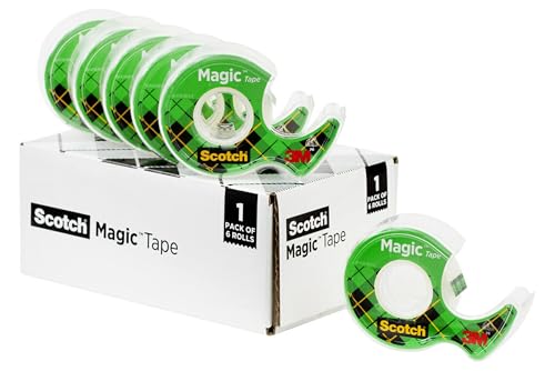 Scotch Magic Tape, Invisible, Home Office Supplies and Back to School Supplies for College and Classrooms, 6 Rolls with Dispensers