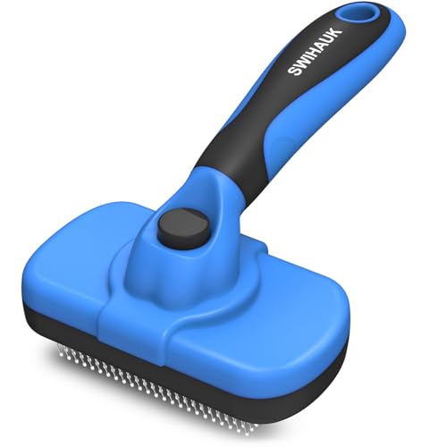 Swihauk Self Cleaning Slicker Brush - Skin Friendly Deshedding Grooming Tool for Dogs & Cats, Suitable for Shedding & Haired Pets, with Pet Supplies Accessories, Blue