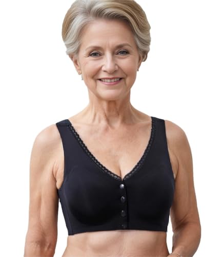 TOYVTOO Women's Front Close Seamless Bra, Wierless Bra,Full Coverage Comfortable Bras for Older Women Black