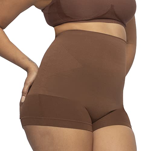 Underoutfit Shapewear for Women Tummy and Love Handle Control- High Waisted Boy Shorts- Body Shaper for Women- Small to Plus Sizes, Cocoa, Large