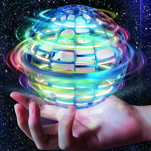 Unyfu 2025 Flying Orb Ball Toy, Galaxy Boomerang Hover Ball Led Lights Mini Drone Globe Hand Controlled Flying Ball Toys Cool Toys Gift for 6 7 8 9 10+ Year Old Boys Girls Teens Outdoor Toys (Blue)