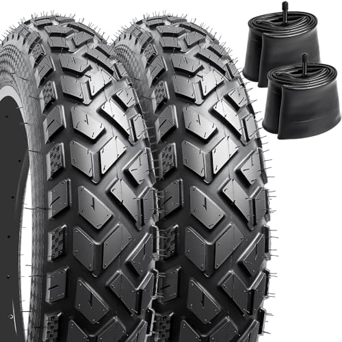 2-PCS 20" Heavy Duty Fat E-Bike Tires 20 x 4.0/102-406 and 2-PCS Heavy Duty Bike Tubes 20x4.0 Scharder Valve Compatible with 20x4.0 E-Bike All-Terrain Directional Tread Bicycle Tires and Tubes (Y-021)