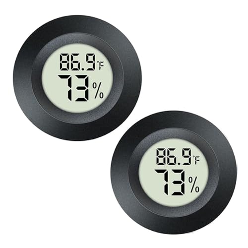 2 Pack Mini Digital Hygrometer Thermometer Gauge, Indoor Outdoor Temperature Humidity Meter for Greenhouse Humidors Incubators Reptile Terrarium Jars, Fahrenheit (℉) or Celsius(℃) (2)