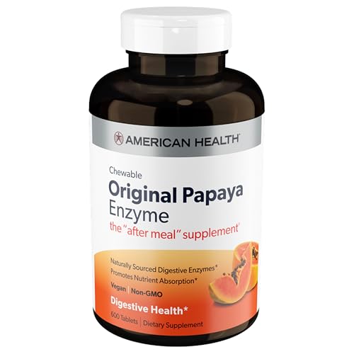 American Health Original Papaya Digestive Enzyme Chewable Tablets - Promotes Nutrient Absorption and Helps Digestion - 600 Count (200 Total Servings)