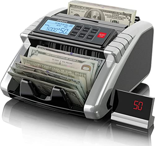 Aneken Money Counter Machine with Value Count, Dollar, Euro UV/MG/IR/DD/DBL/HLF/CHN Counterfeit Bill Detectors，Add and Batch Modes, Cash Counter with LCD Display