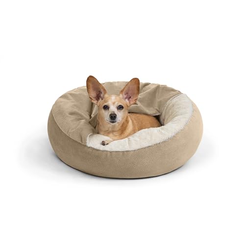 Best Friends by Sheri Cozy Cuddler Ilan Covered Cat and Dog Bed with Attached Blanket, Wheat, 24"x24"