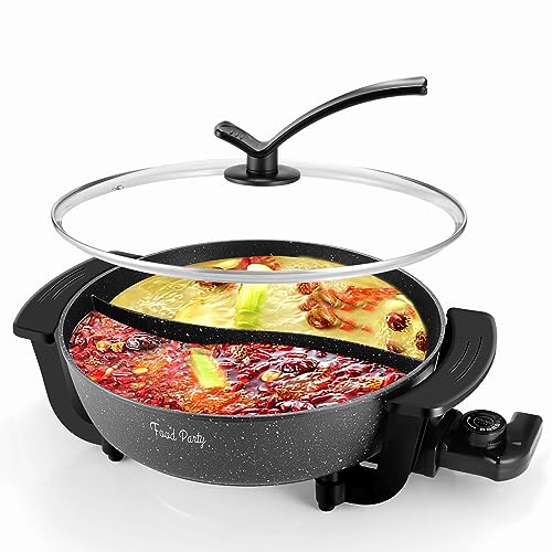 Electric Hot Pot with Divider Hotpot Pot Electric Cooker Shabu Shabu Pot 110V Non-Stick 6L BPA FREE Fondue Chinese Hot Pot