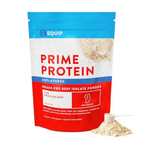 Equip Foods Prime Protein Powder | Clean, Grass Fed Beef Protein Isolate | Carnivore Protein Powder | Paleo, Keto Friendly | Gluten, Dairy Free | Helps Build & Repair Tissue | 30 Servings, Unflavored