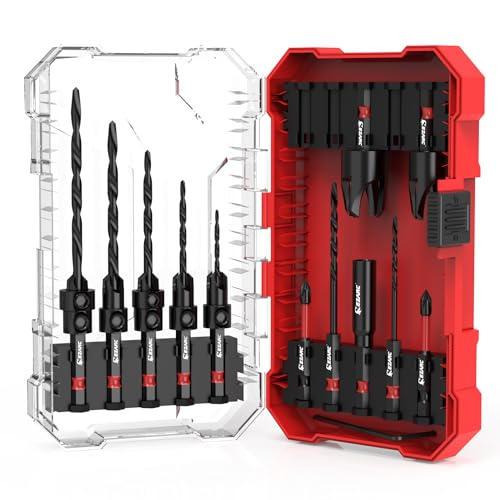 EZARC Countersink Drill Bit Set, 15 PCS Tapered Drill Bits Counter Sink Drill Bit with 2PCS Wood Plug Cutter 1/4" Hex Shank Quick Change for Woodworking with Storage Box