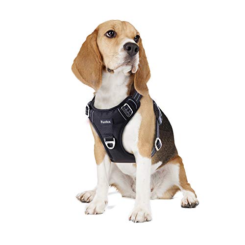 Funfox Dog Harness Medium Sized Dog, No Pull Dog Vest Adjustable, Comfortable Breathable Material Reflective Strips with Metal Clip for Control Easy Walking for Medium Breed Dogs Black