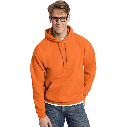 Hanes Men's Pullover EcoSmart Hooded Sweatshirt, Safety Orange, X-Large