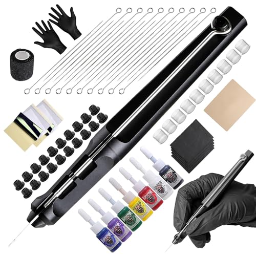 HAWINK Tattoo Kit Tattoo Pen Kit Poke a Stick Tattoo Hand Tool Kit with 7 Ink 20 PCS Needles GK-HW803TN01-1