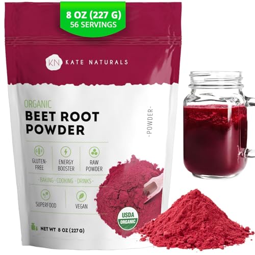 Kate Naturals Beet Root Powder Organic for Smoothie & Energy Boost. Nitric Oxide Supplement for Workout (8oz, Earth Flavor, Mix with Juice Easily)