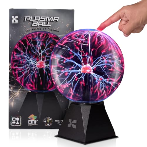 Katzco 7 Inch Plasma Ball Lamp - Touch and Sound Sensitive Electric Globe with Lightning Effects - Plug-in Energy Ball for Parties, Room Decor, and STEM Learning - Static Electricity Sphere for Kids