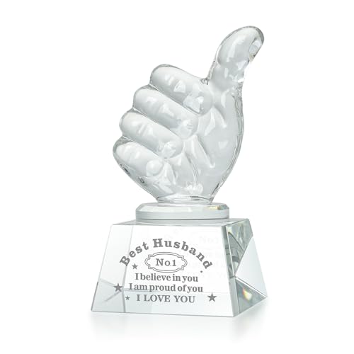 LONGWIN Best Husband Gifts from Wife, Husband Christmas Birthday Gifts Idea Crystal Awards with Thumbs Up, Unique Present for Husband Gift for Him Men