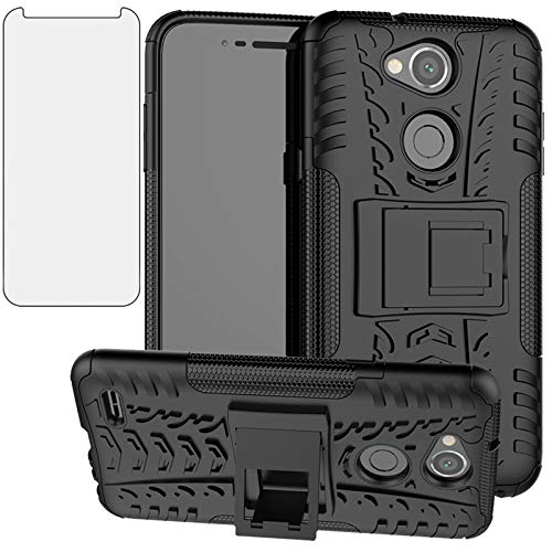 Phone Case for LG X Charge/Fiesta 2 LTE/X Power 2/X5/LV7 with Tempered Glass Screen Protector Cover Hard Rugged Hybrid Cell Accessories LGK20Case LGK20Plus LGK20V K20V K 20 20K K20+ Cases Men Black