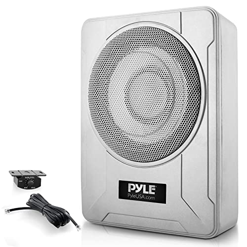 Pyle 8-Inch Low-Profile Amplified Subwoofer System - 600 Watt Compact Enclosed Active Marine Underseat Car Subwoofer with Built in Amp, Powered Car Subwoofer w/Low & High Level Inputs PLMRSBA8,Silver