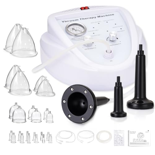 RUTAWZ Vacuum Therapy Machine, Vacuum Cupping Scrapping Therapy Sets with 3 Pumps and 24 Vacuum Cups Multifunctional Manual Body Massager with Adjustable Suction 6 Modes for Face and Body, 0-70 KPa