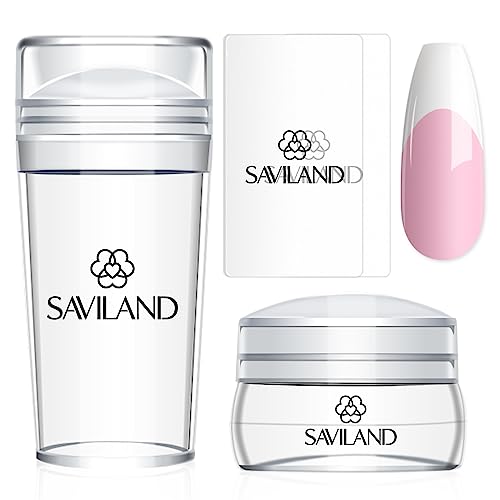 Saviland French Tip Nail Stamp - 4PCS Nail Art Stamper Kit Clear Silicone Nail Stamping Long & Short Jelly Stamper for Nails with Scrapers Nail Stamper Kit for French Manicure Home DIY Nail Art Salon