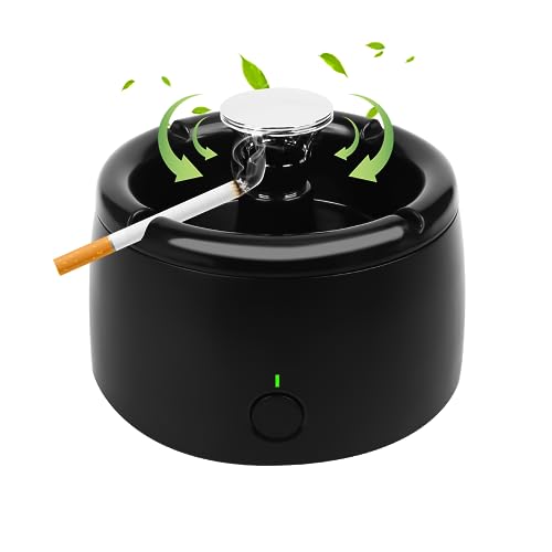 Smoke Removing Ashtray, Smoke Eater Ashtray, Clean Air Ashtray for Home, Outdoor Ashtrays for Smokers, Smokeless Ashtray Indoor (Black)