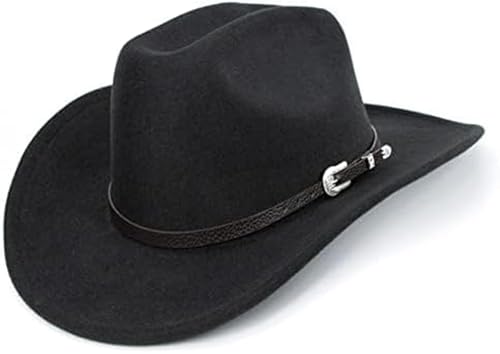 Western Cowboy Hat for Men Women Classic Roll Up Fedora Hat with Buckle Belt(Size:Medium)