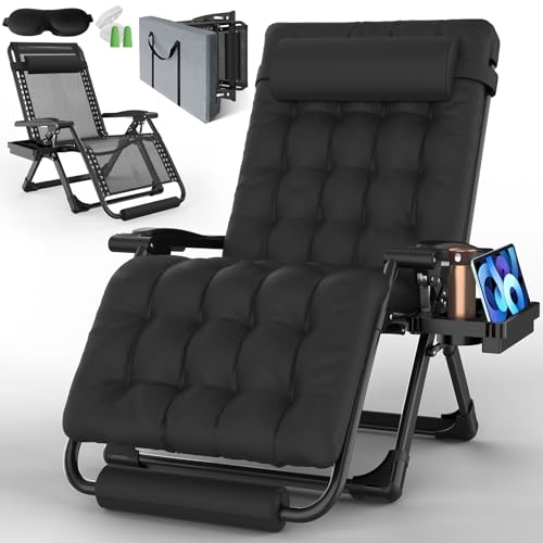 YOMIFUN Oversized Zero Gravity Chair, 33In XXL Padded Lounge Chair, Recliner Chair W/Cushion& Storage Bag, Footrest, Reinforced Full-Alu Alloy Lock, Larger Cup Holder, for Indoor Outdoor, 500lbs Max